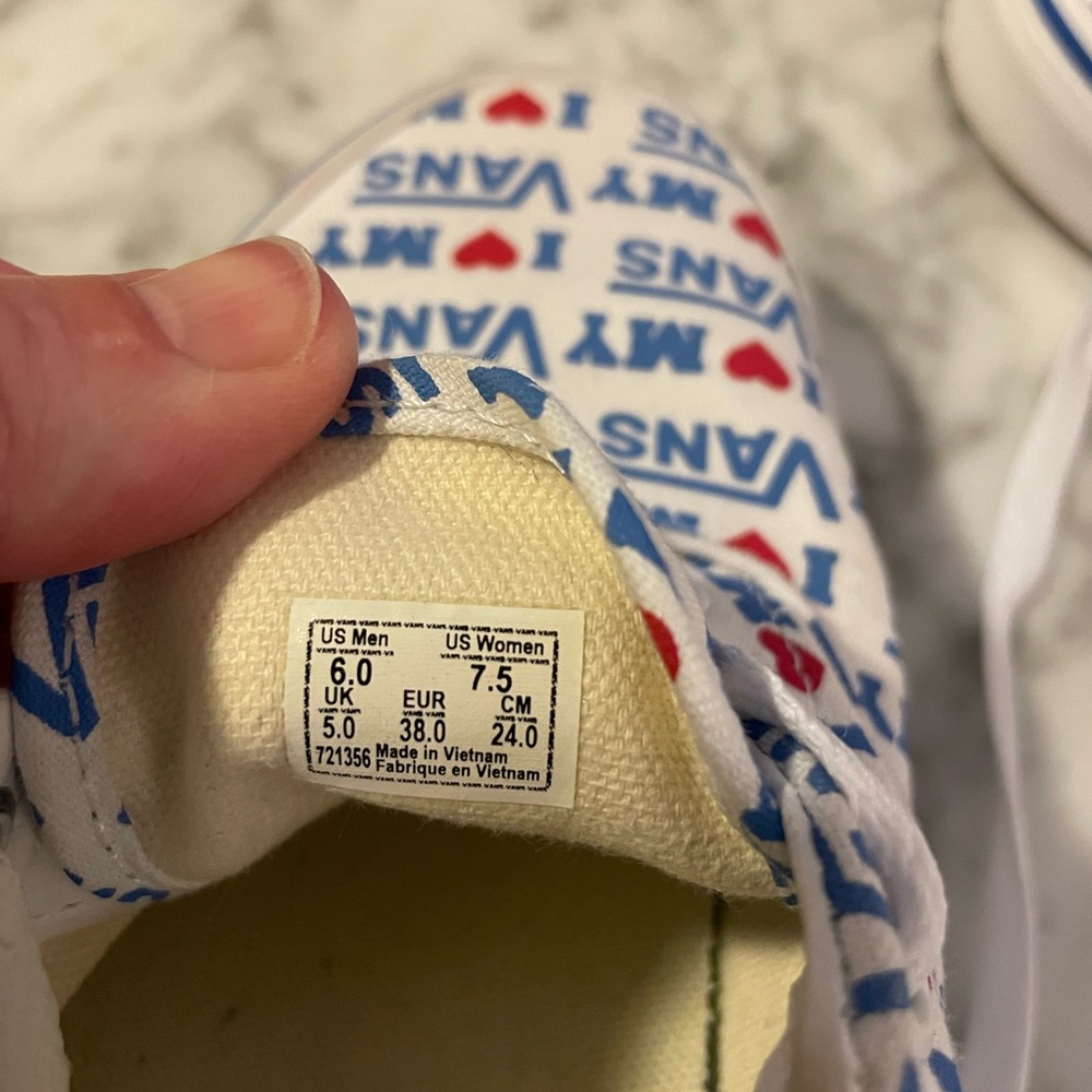Vans White Sneakers with Red and Blue Print - Picture 5 of 8